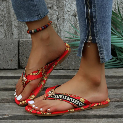 Sexy Helena - Women's Greek banner flip flops