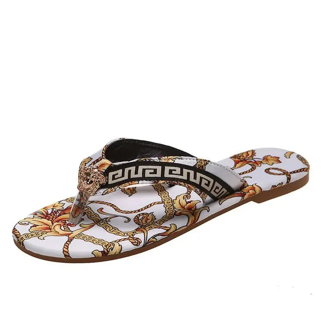 Sexy Helena - Women's Greek banner flip flops