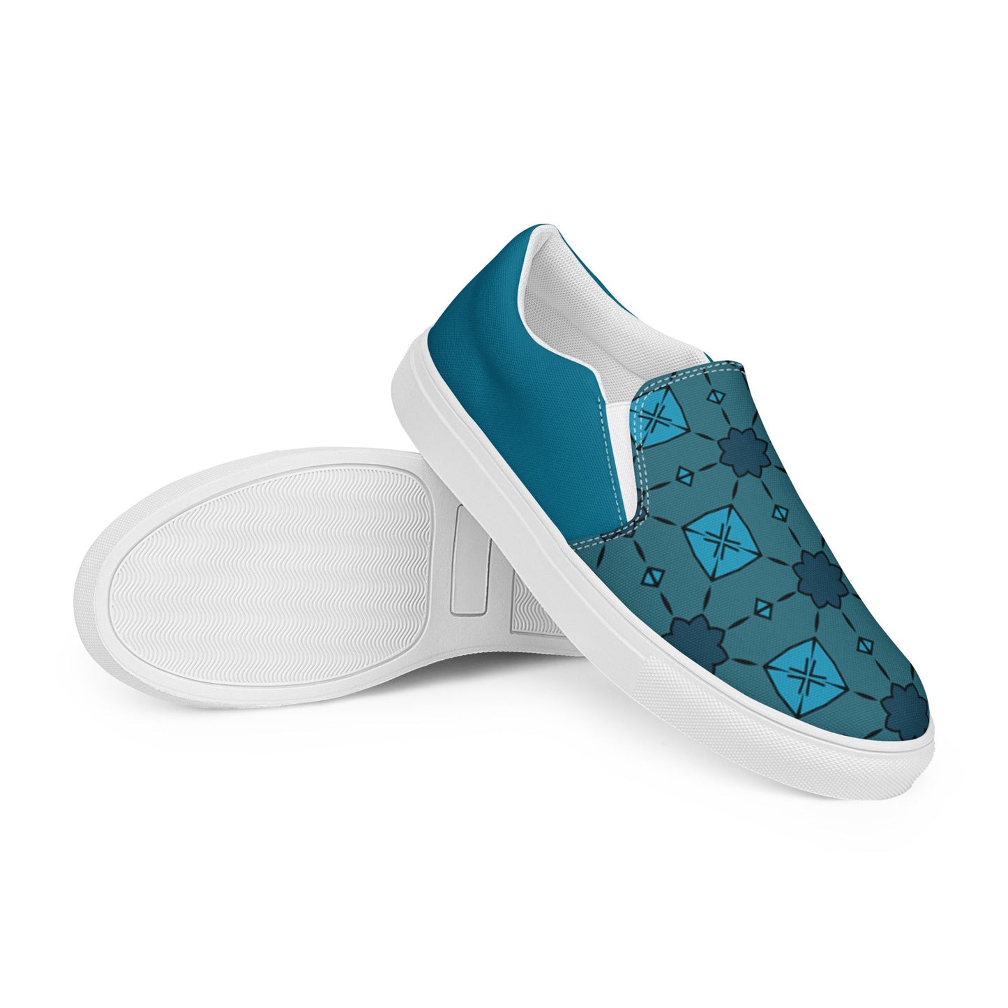 Teal Tiles Men’s slip-on canvas shoes