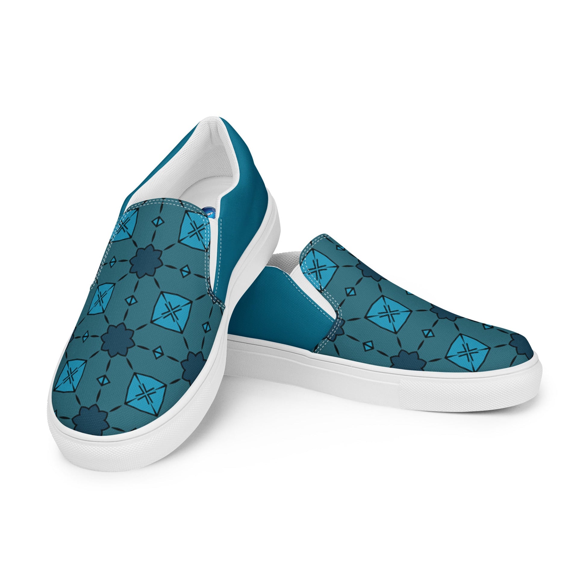 Teal Tiles Men’s slip-on canvas shoes