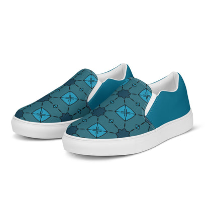 Teal Tiles Men’s slip-on canvas shoes