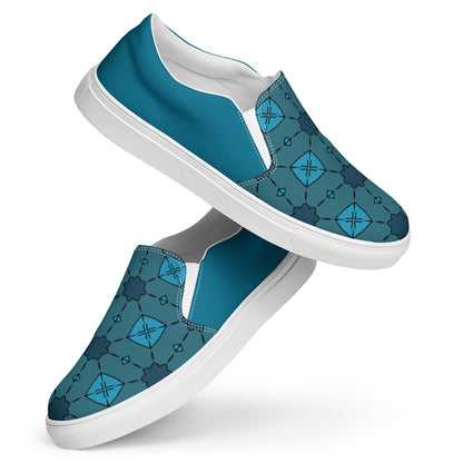 Teal Tiles Men’s slip-on canvas shoes