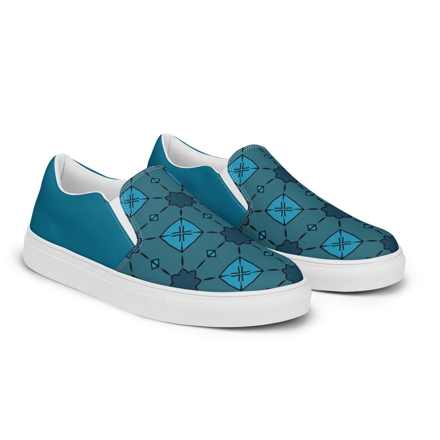 Teal Tiles Men’s slip-on canvas shoes