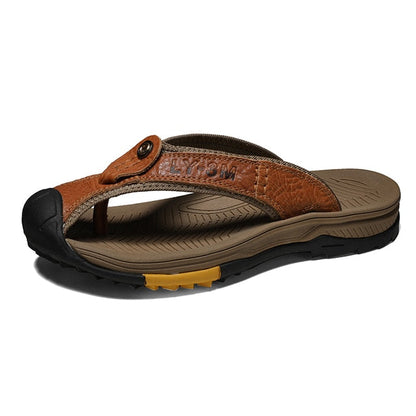 Toe Protector Genuine Leather Men Flip Flops