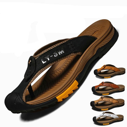 Toe Protector Genuine Leather Men Flip Flops