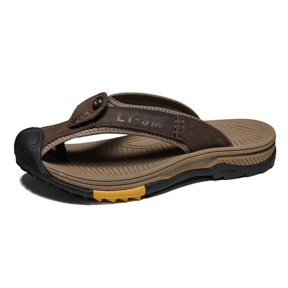 Toe Protector Genuine Leather Men Flip Flops