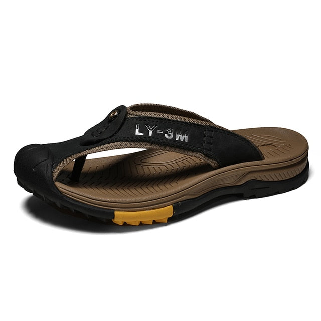 Toe Protector Genuine Leather Men Flip Flops