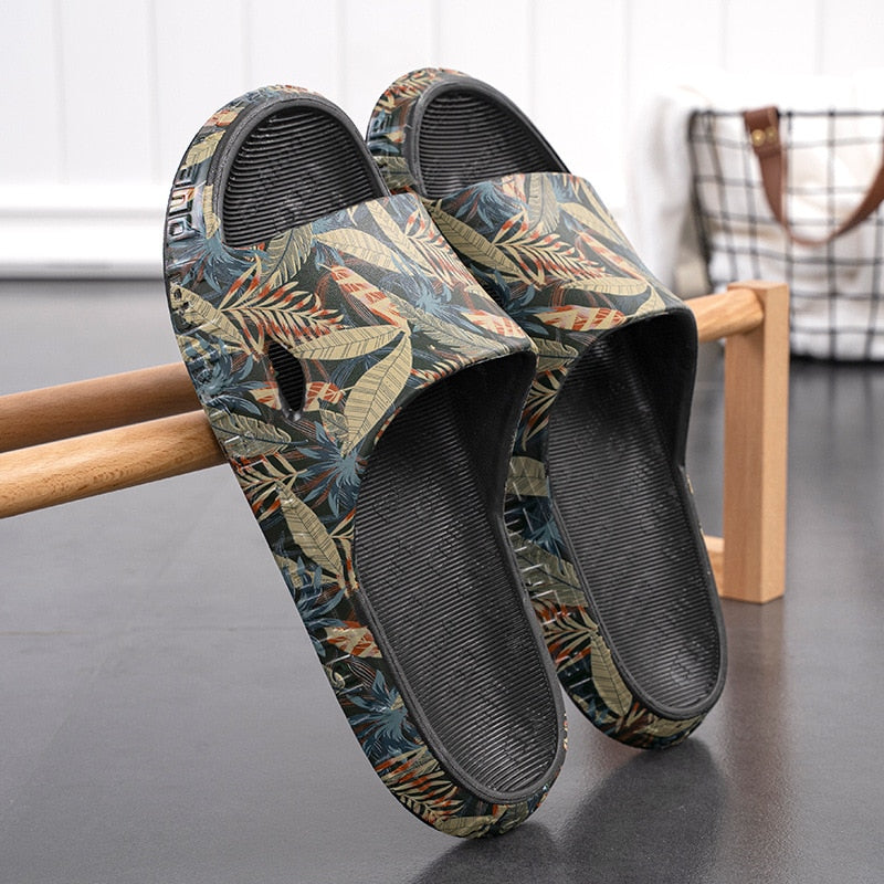 Tropical Leafy Slider Sandals