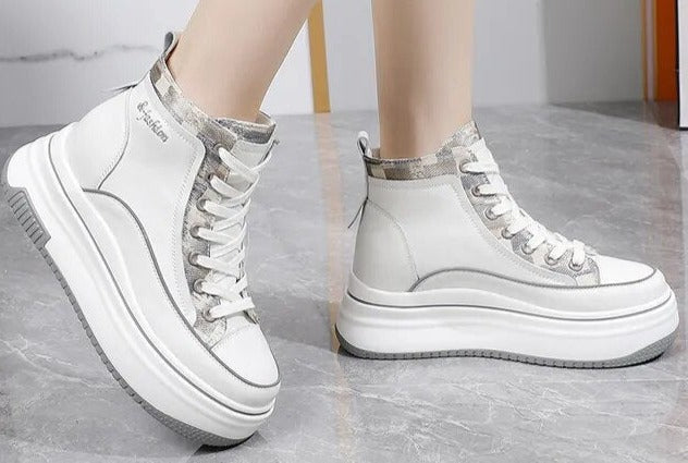 Urban Chic: Real Leather Women's High Top Boots with Stylish Detailing